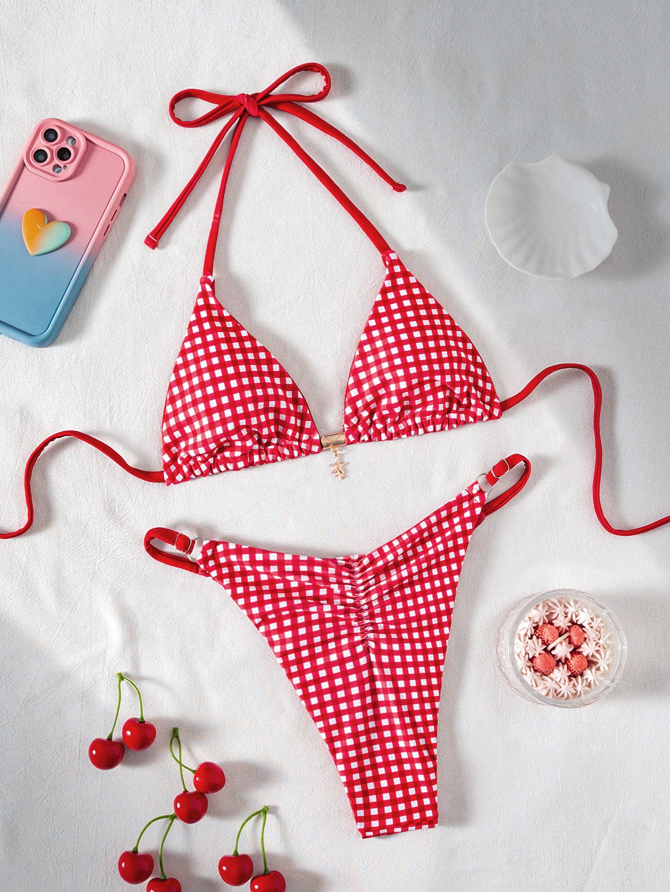 Womens Printed Pendant Triangle-Cup Bikini
