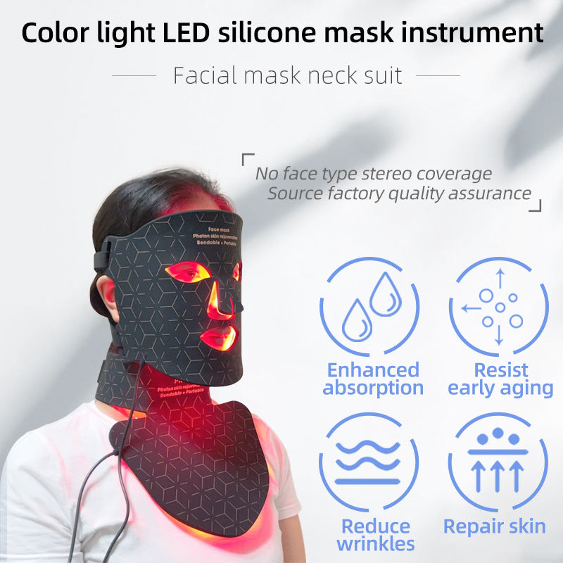 LED Silicone Mask Facial Neck Red Blue Light